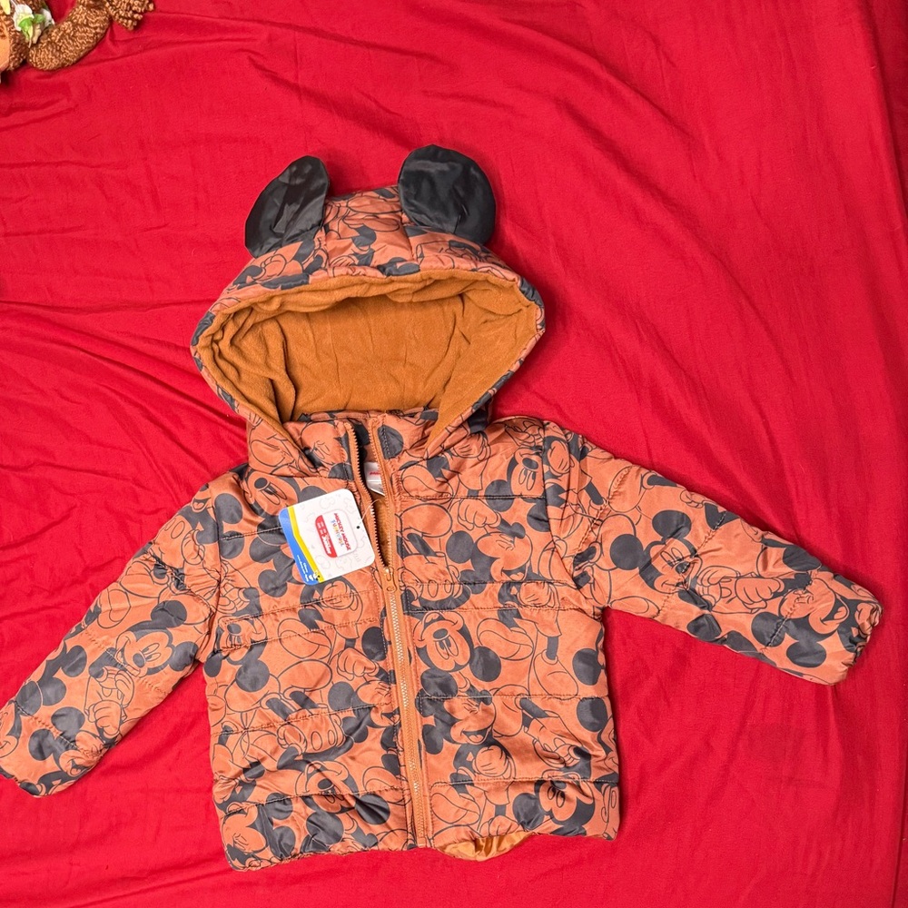 Disney Orange and Black Mickey Mouse Puffer Jacket